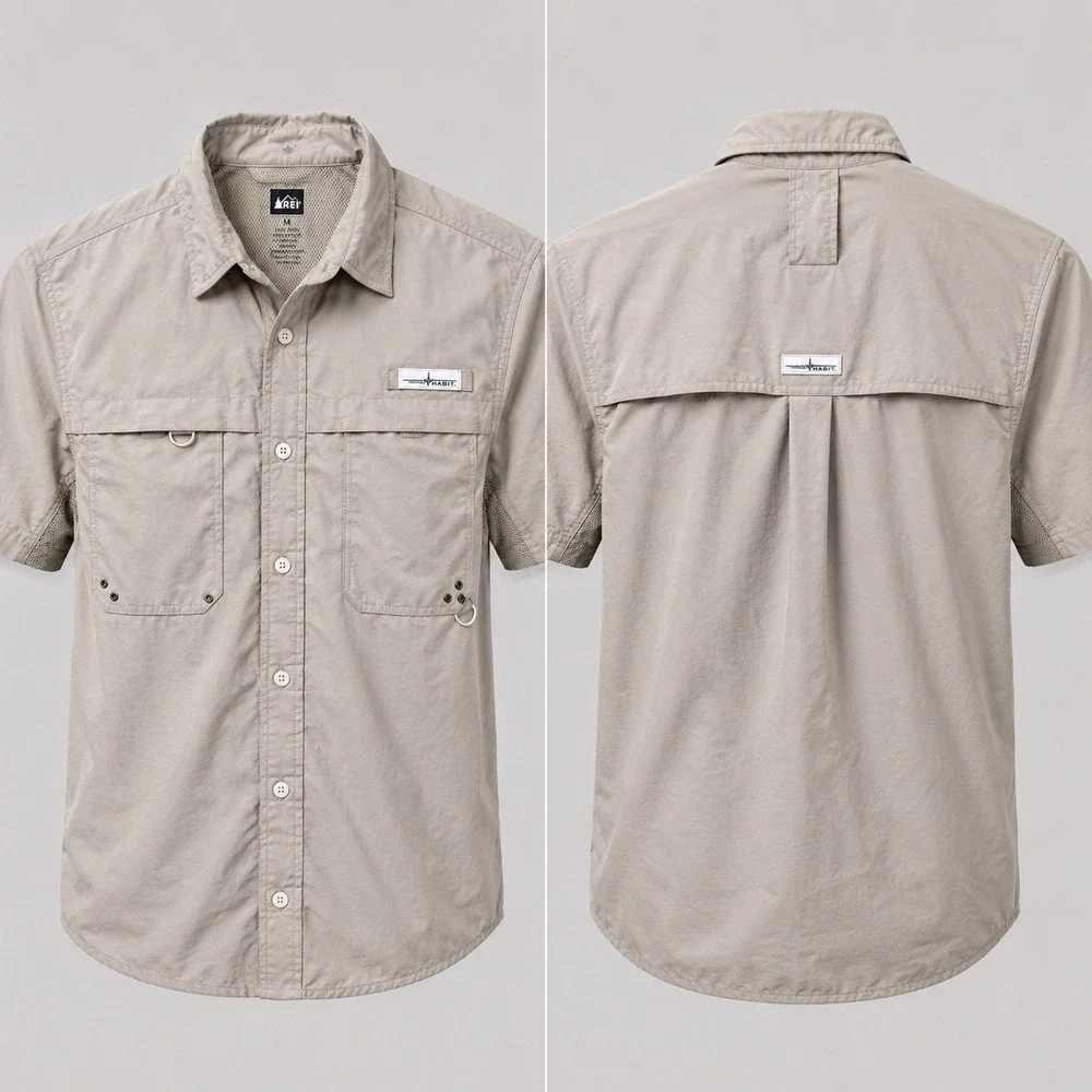 REI FISHING Shirt Mens MEDIUM Khaki L/S Hiking Protection Outdoor Vented